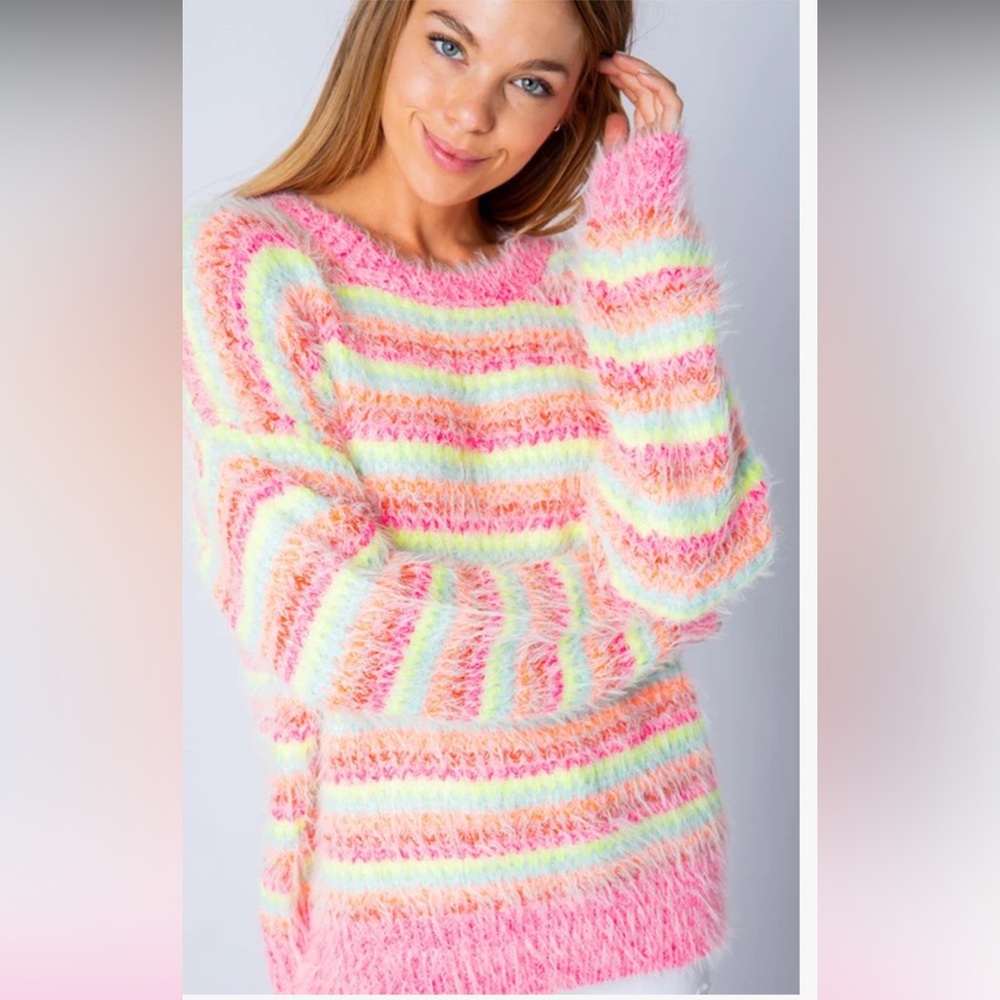 &Merci OH SO BRIGHT NEON STRIPED SWEATER sz L